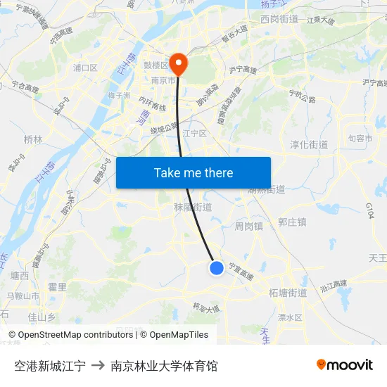 空港新城江宁 to 南京林业大学体育馆 map