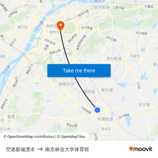 空港新城溧水 to 南京林业大学体育馆 map