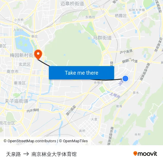 天泉路 to 南京林业大学体育馆 map