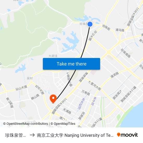 珍珠泉管委会 to 南京工业大学 Nanjing University of Technology map