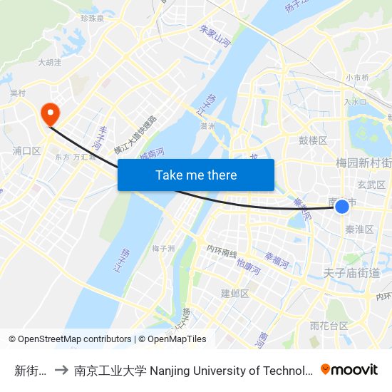 新街口 to 南京工业大学 Nanjing University of Technology map