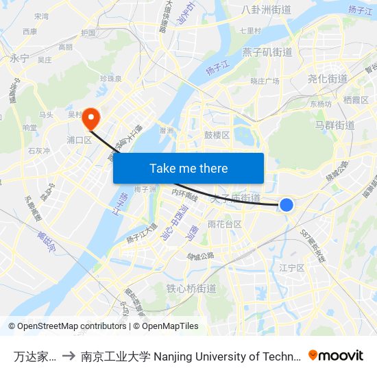 万达家园 to 南京工业大学 Nanjing University of Technology map