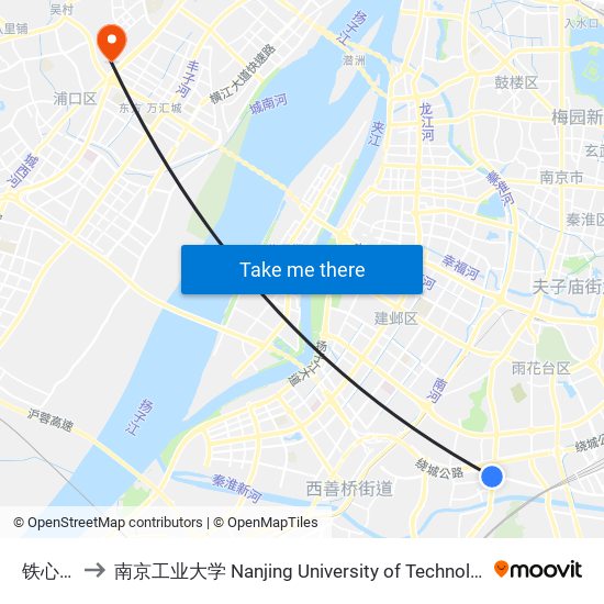 铁心桥 to 南京工业大学 Nanjing University of Technology map