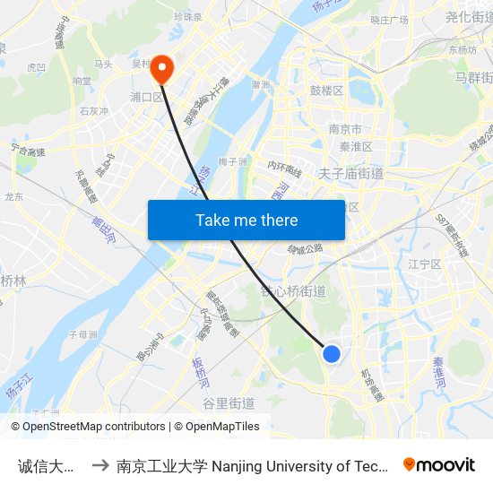 诚信大道西 to 南京工业大学 Nanjing University of Technology map