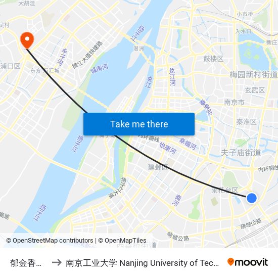 郁金香路东 to 南京工业大学 Nanjing University of Technology map