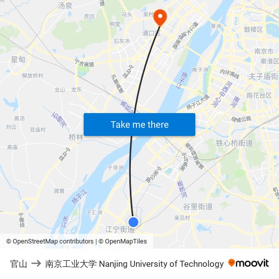 官山 to 南京工业大学 Nanjing University of Technology map