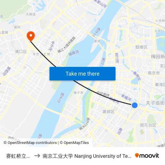 赛虹桥立交西 to 南京工业大学 Nanjing University of Technology map