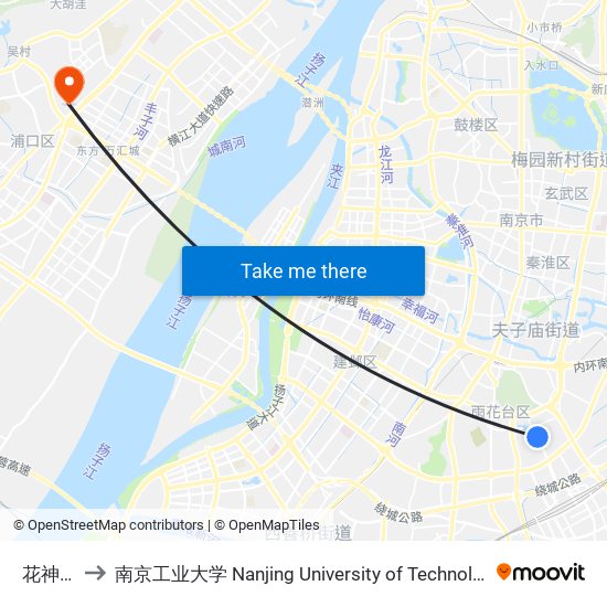 花神湖 to 南京工业大学 Nanjing University of Technology map