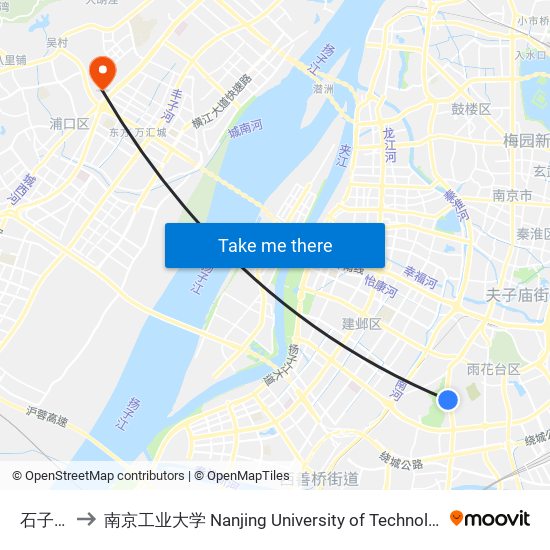 石子岗 to 南京工业大学 Nanjing University of Technology map