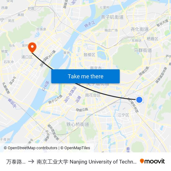 万泰路南 to 南京工业大学 Nanjing University of Technology map