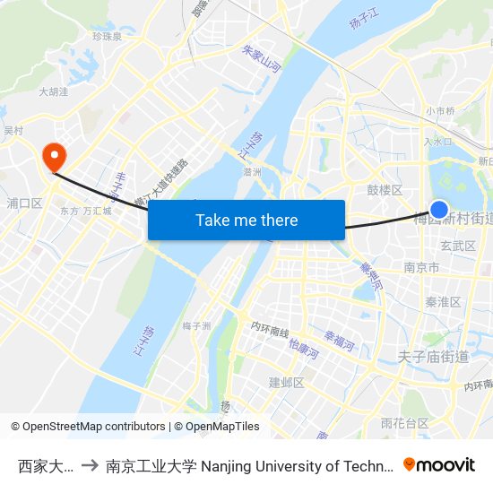 西家大塘 to 南京工业大学 Nanjing University of Technology map