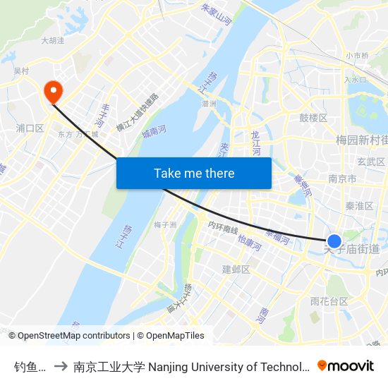 钓鱼台 to 南京工业大学 Nanjing University of Technology map