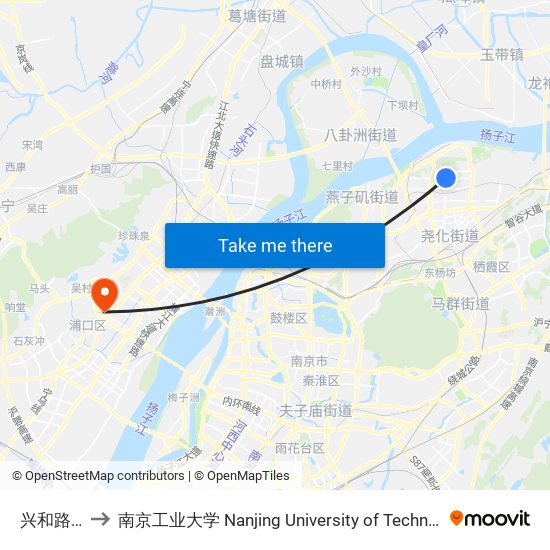 兴和路中 to 南京工业大学 Nanjing University of Technology map