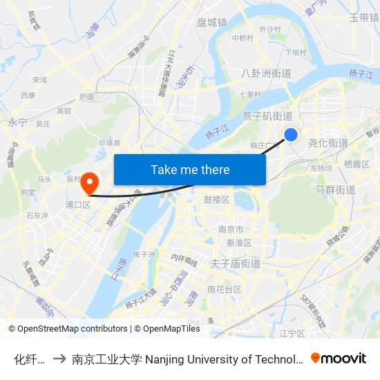 化纤厂 to 南京工业大学 Nanjing University of Technology map