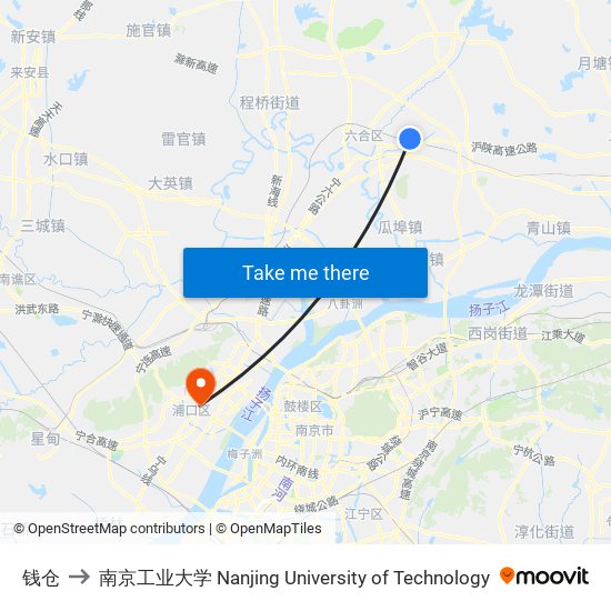钱仓 to 南京工业大学 Nanjing University of Technology map