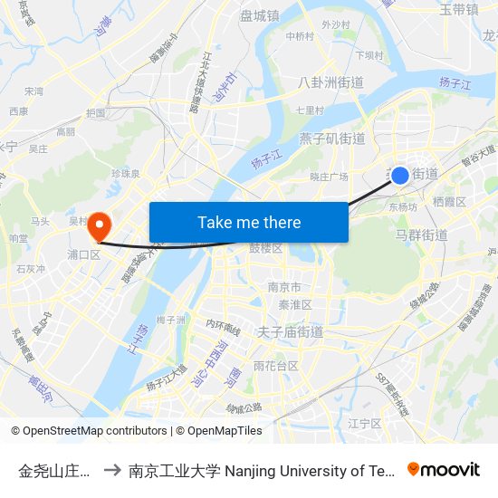 金尧山庄东门 to 南京工业大学 Nanjing University of Technology map