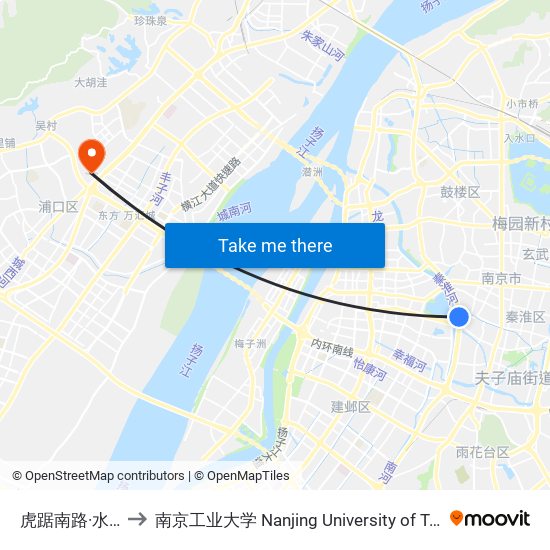 虎踞南路·水西门 to 南京工业大学 Nanjing University of Technology map