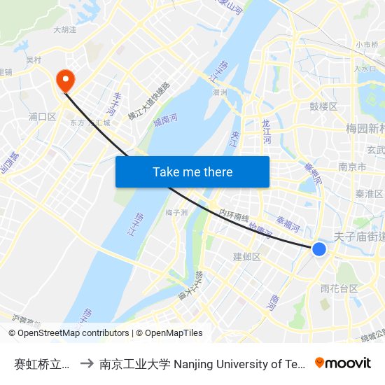 赛虹桥立交东 to 南京工业大学 Nanjing University of Technology map