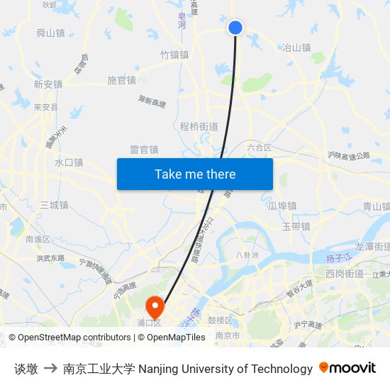 谈墩 to 南京工业大学 Nanjing University of Technology map