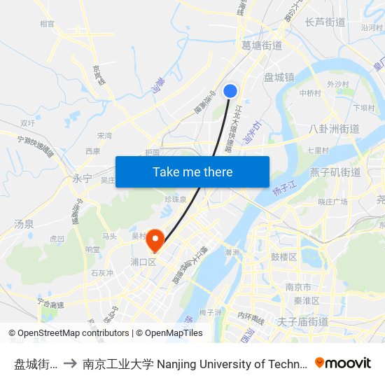 盘城街道 to 南京工业大学 Nanjing University of Technology map