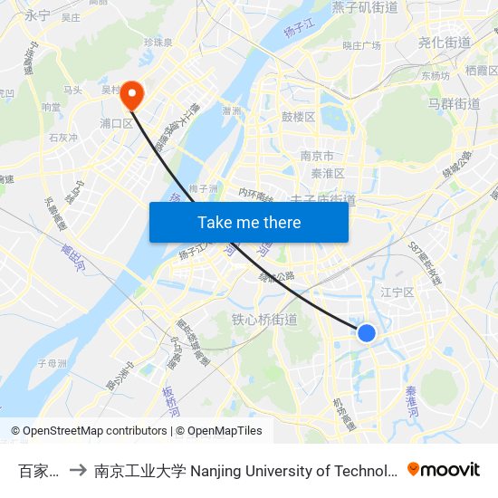 百家湖 to 南京工业大学 Nanjing University of Technology map