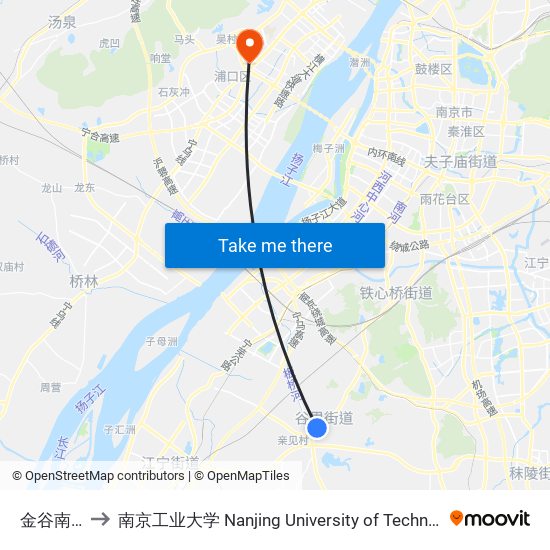 金谷南街 to 南京工业大学 Nanjing University of Technology map