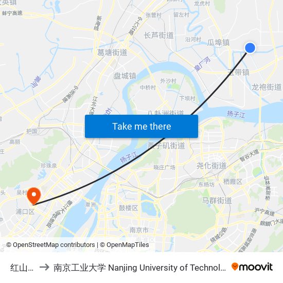 红山窑 to 南京工业大学 Nanjing University of Technology map