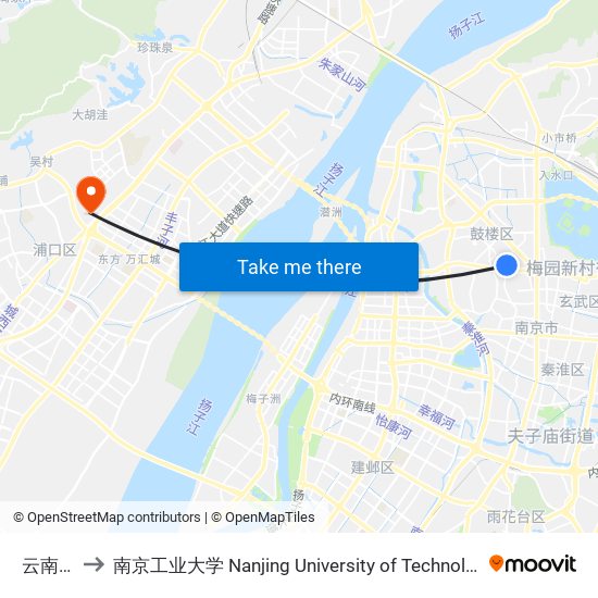 云南路 to 南京工业大学 Nanjing University of Technology map