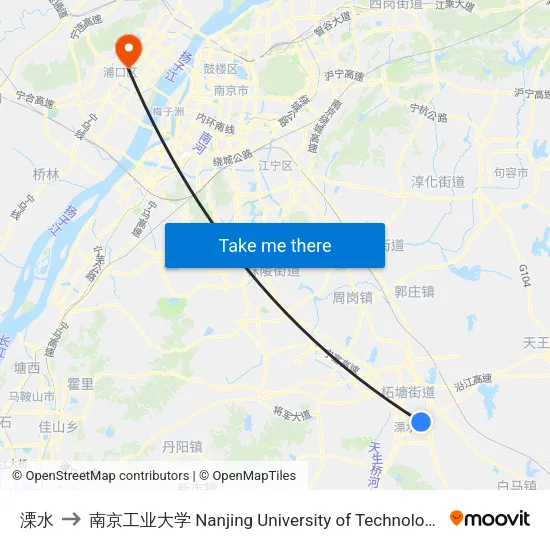 溧水 to 南京工业大学 Nanjing University of Technology map