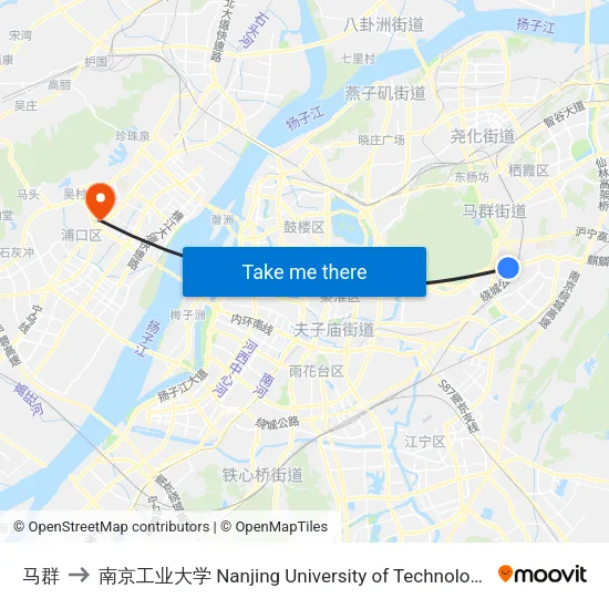 马群 to 南京工业大学 Nanjing University of Technology map