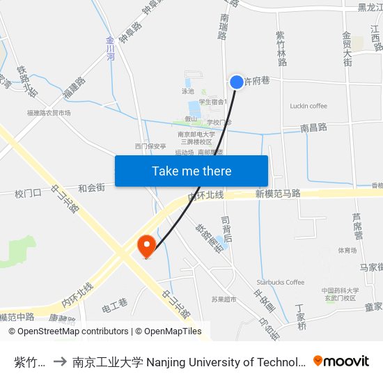 紫竹林 to 南京工业大学 Nanjing University of Technology map