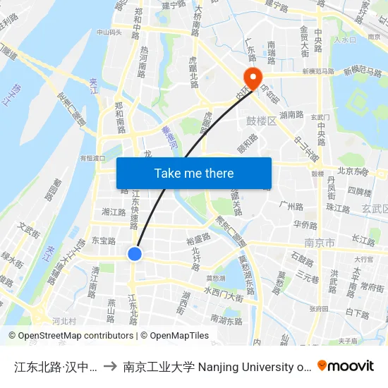 江东北路·汉中门大街 to 南京工业大学 Nanjing University of Technology map