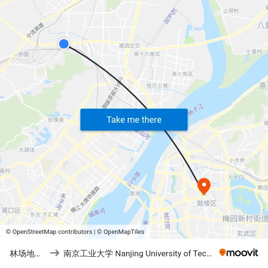 林场地铁站 to 南京工业大学 Nanjing University of Technology map
