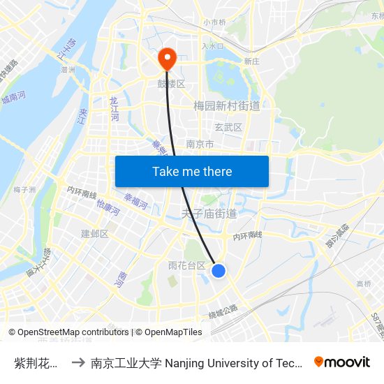 紫荆花路东 to 南京工业大学 Nanjing University of Technology map