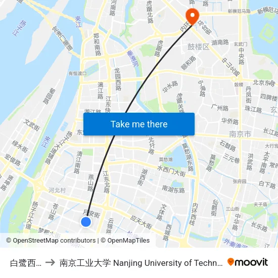 白鹭西街 to 南京工业大学 Nanjing University of Technology map