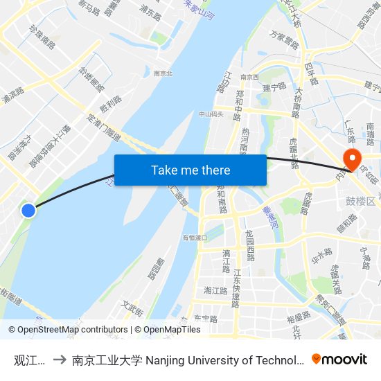 观江台 to 南京工业大学 Nanjing University of Technology map