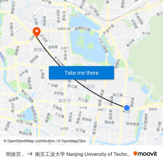 明故宫东 to 南京工业大学 Nanjing University of Technology map