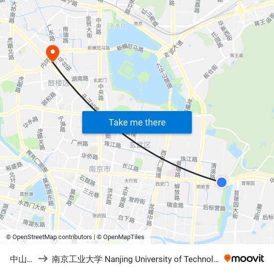 中山门 to 南京工业大学 Nanjing University of Technology map
