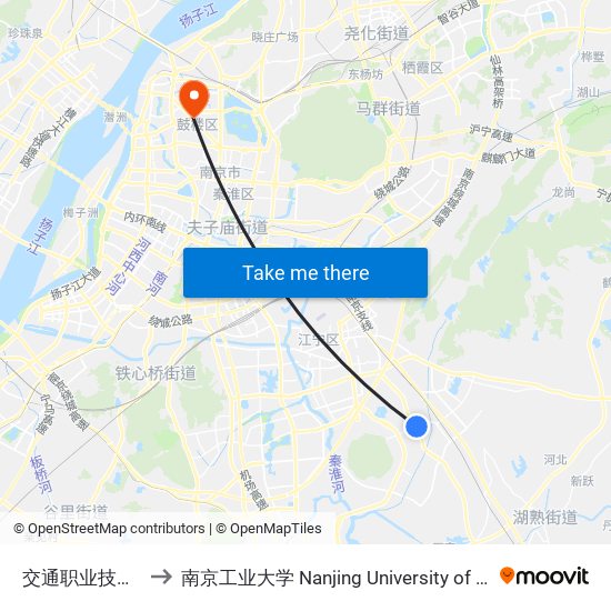 交通职业技术学院 to 南京工业大学 Nanjing University of Technology map