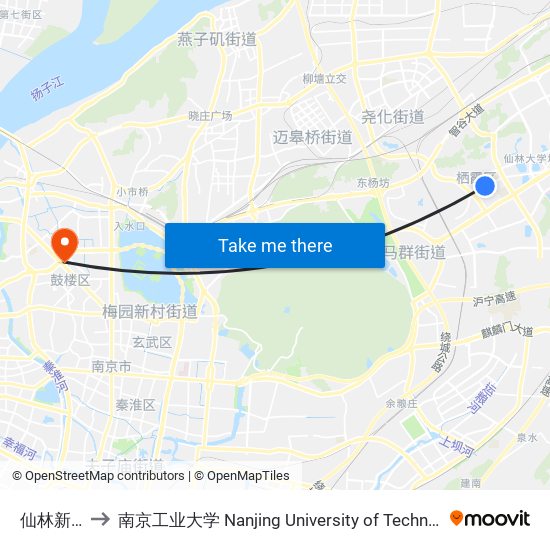 仙林新村 to 南京工业大学 Nanjing University of Technology map