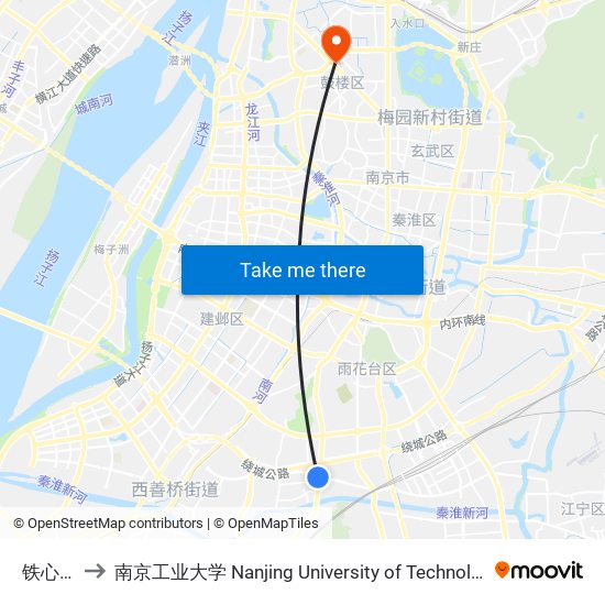 铁心桥 to 南京工业大学 Nanjing University of Technology map