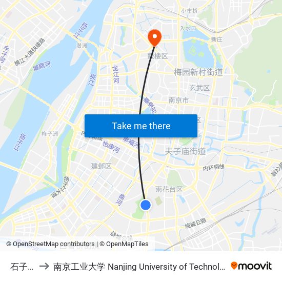 石子岗 to 南京工业大学 Nanjing University of Technology map