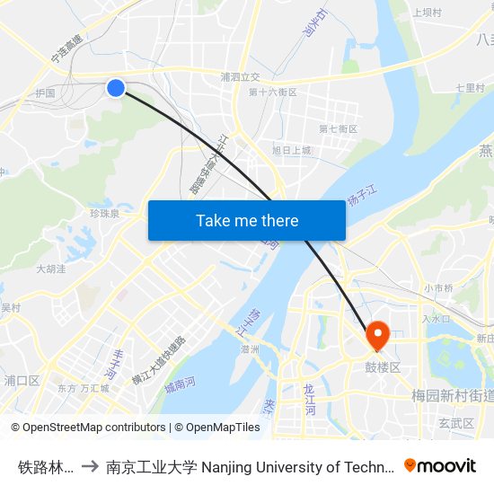 铁路林厂 to 南京工业大学 Nanjing University of Technology map