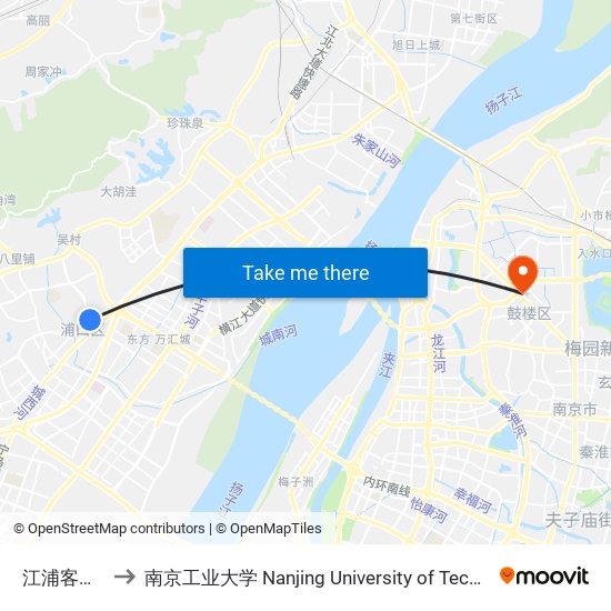 江浦客运站 to 南京工业大学 Nanjing University of Technology map