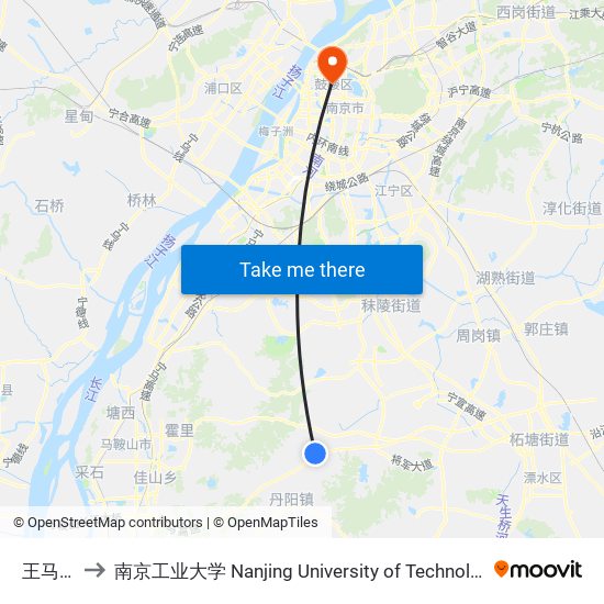 王马场 to 南京工业大学 Nanjing University of Technology map