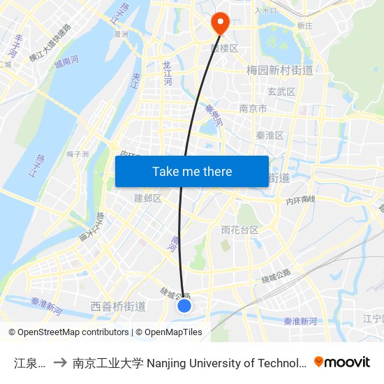 江泉路 to 南京工业大学 Nanjing University of Technology map