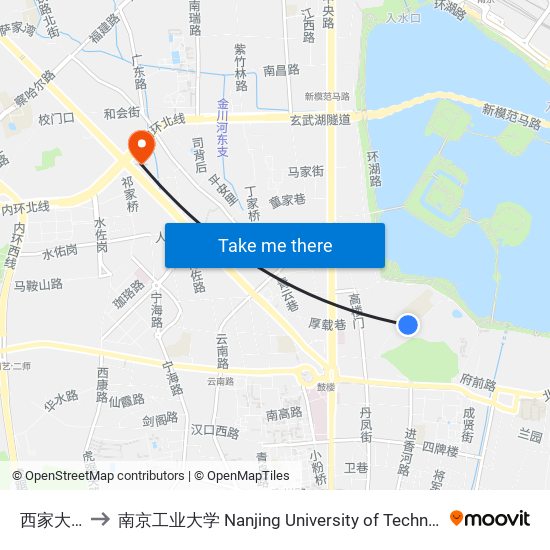 西家大塘 to 南京工业大学 Nanjing University of Technology map