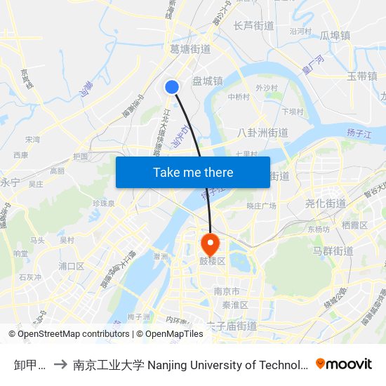 卸甲甸 to 南京工业大学 Nanjing University of Technology map