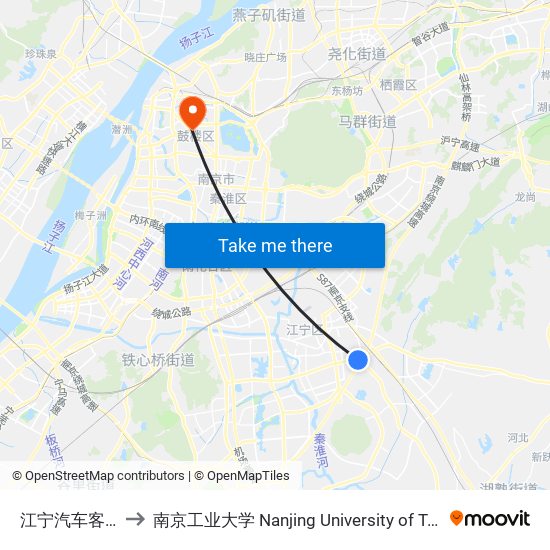 江宁汽车客运站 to 南京工业大学 Nanjing University of Technology map