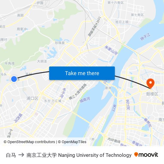 白马 to 南京工业大学 Nanjing University of Technology map